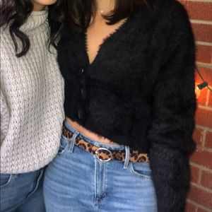Black fuzzy button up Forever 21 sweater